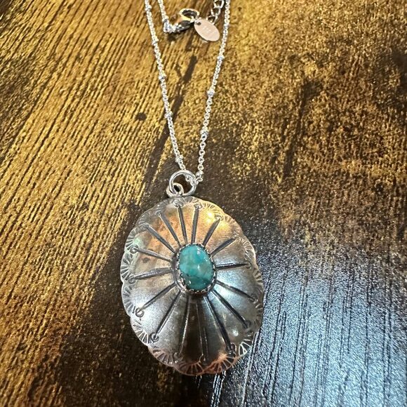 Concho Turquoise Elegance: Adjustable Sterling Silver Beaded Necklace 16-18